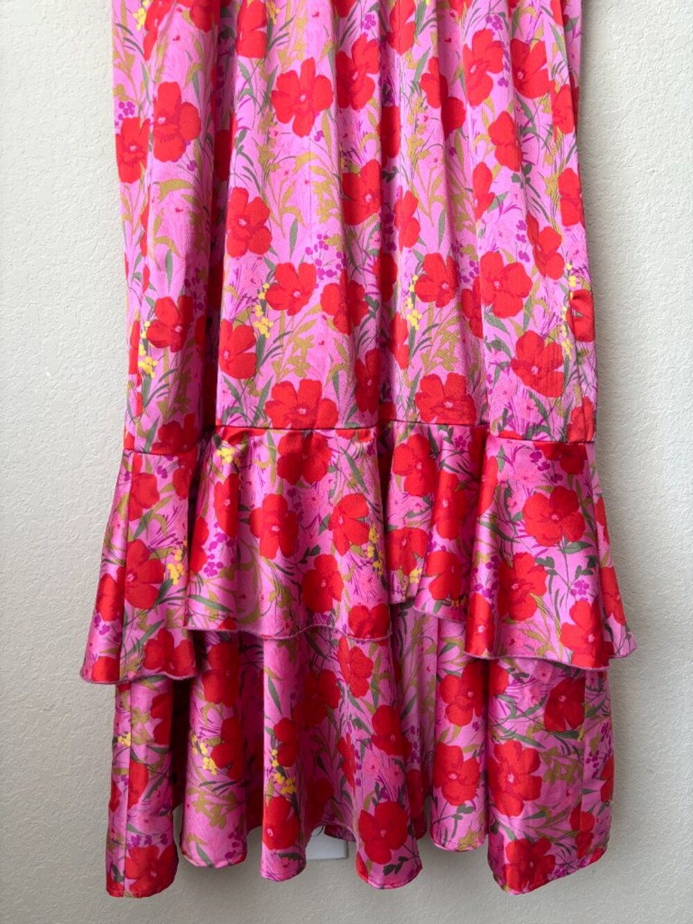 Show Me Your MuMu Pink + Red Floral Ruffle Midi Dress - Picture 11 of 12